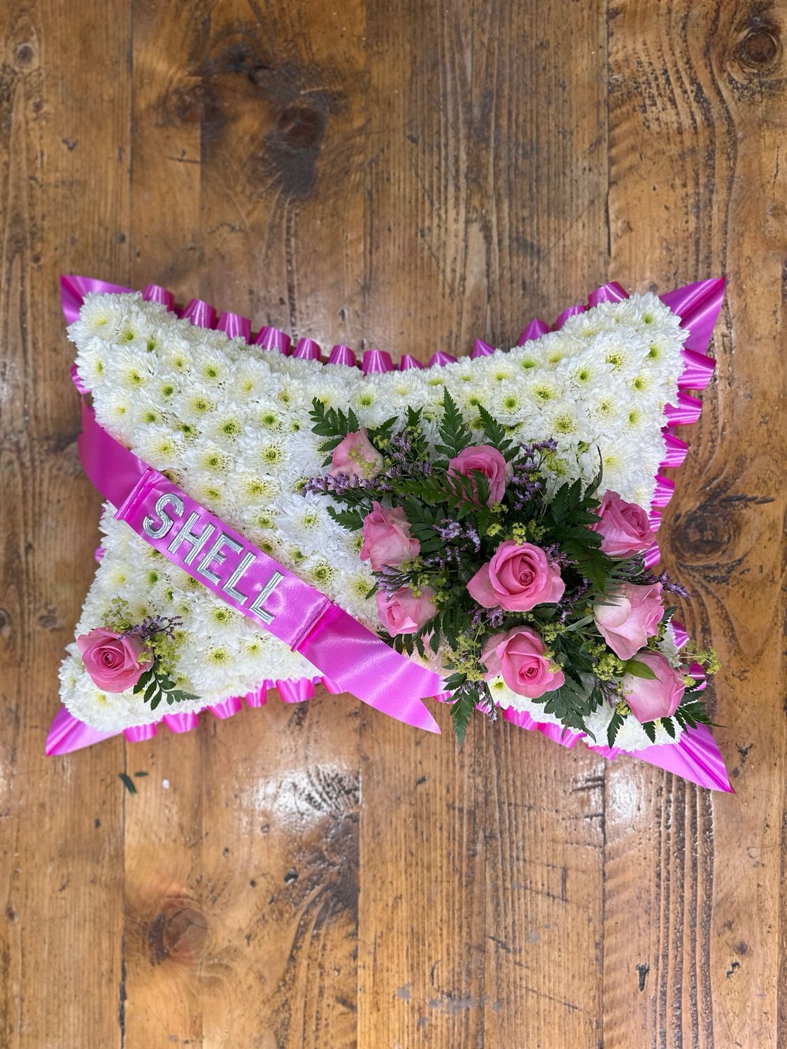 Based white pillow Funeral Tribute (available in different sizes & colours)