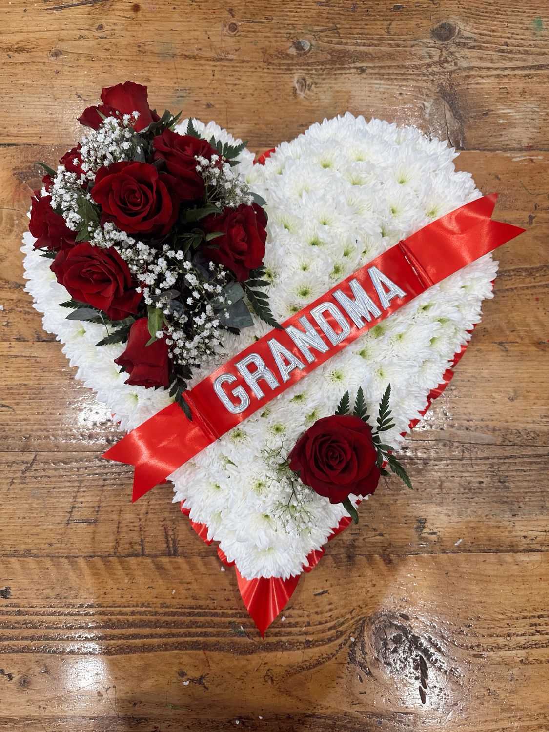 Based White Heart Funeral Tribute (available in different sizes & colours)