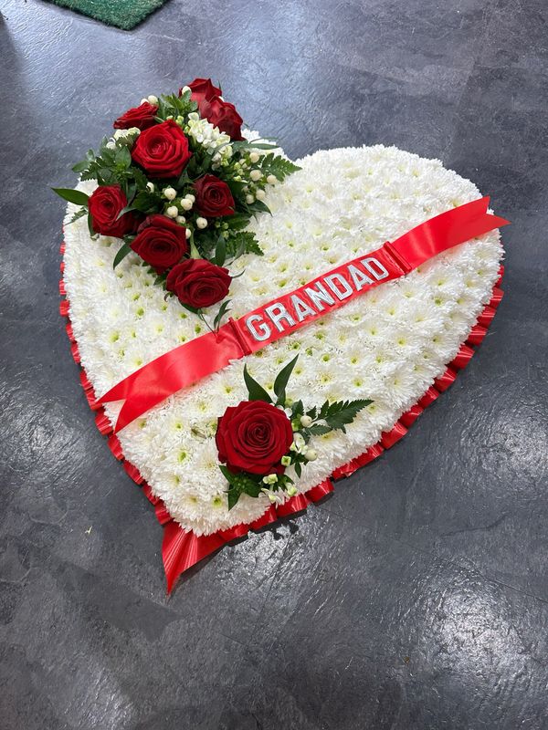 Based White Heart Funeral Tribute (available in different sizes & colours)