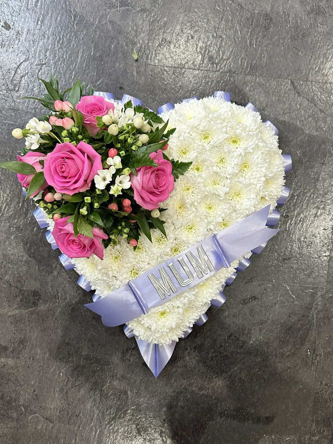 Based White Heart Funeral Tribute (available in different sizes & colours)