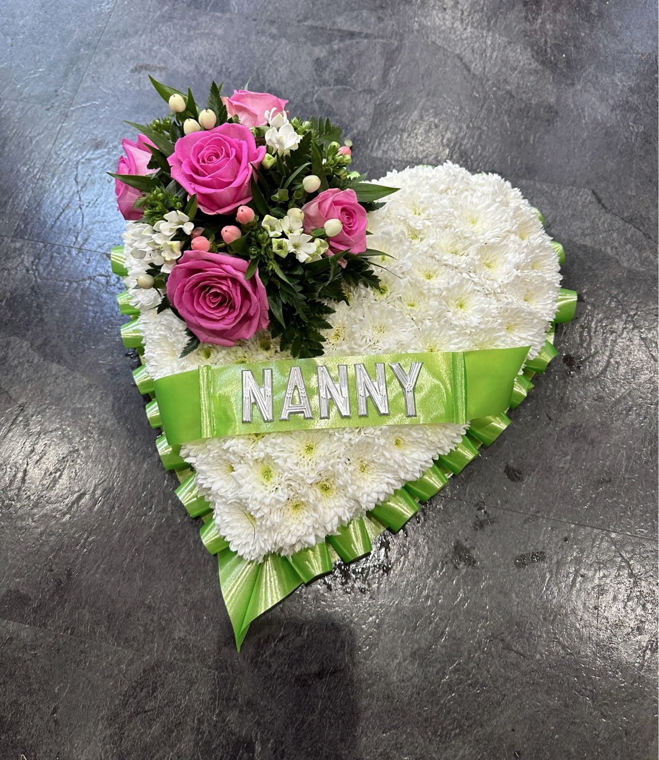 Based White Heart Funeral Tribute (available in different sizes & colours)
