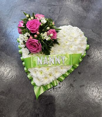 Based White Heart Funeral Tribute (available in different sizes & colours)