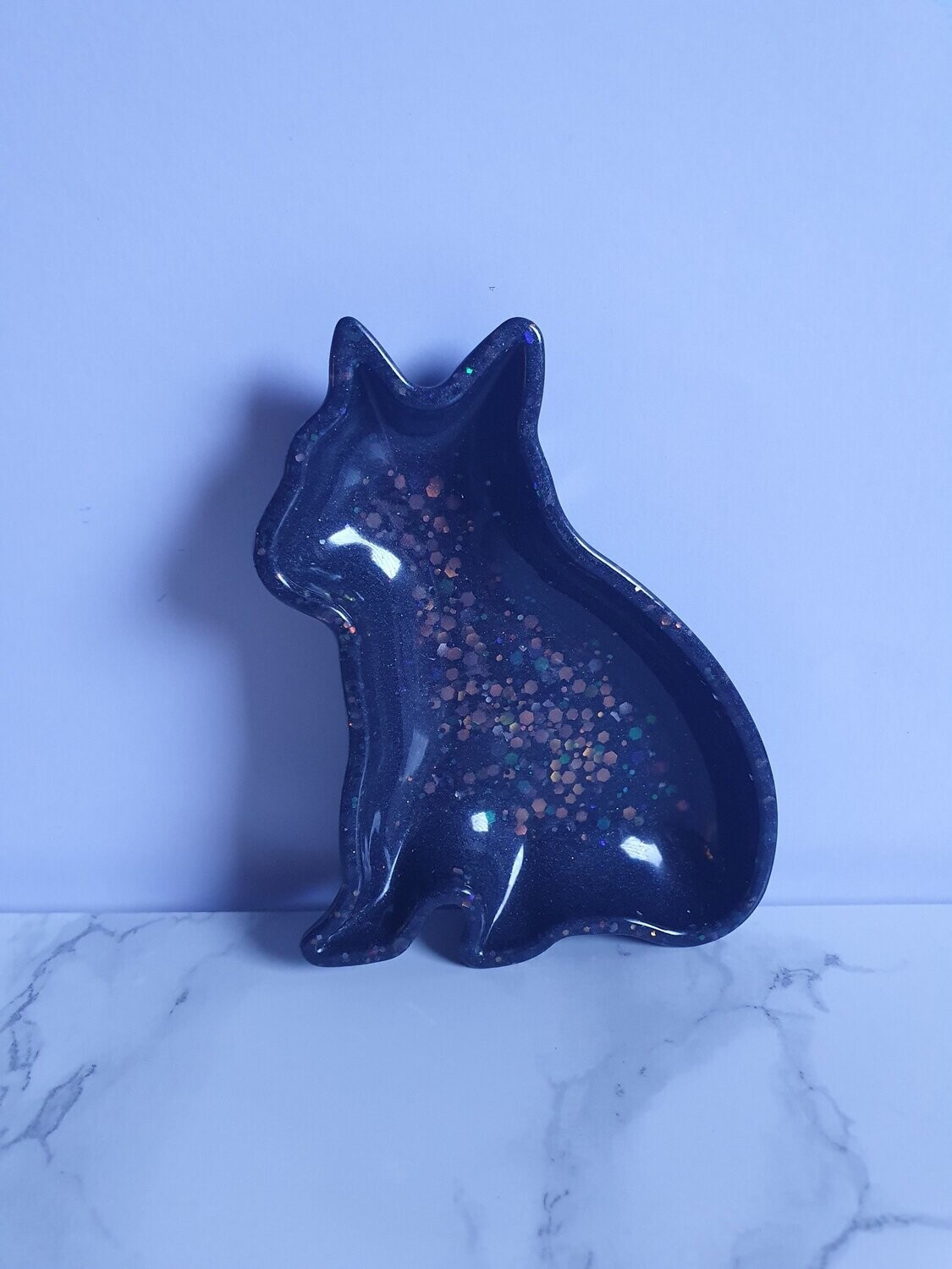 Coupelle chat noire à paillettes multicolores