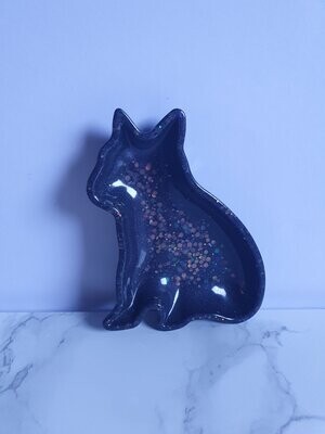 Coupelle chat noire à paillettes multicolores