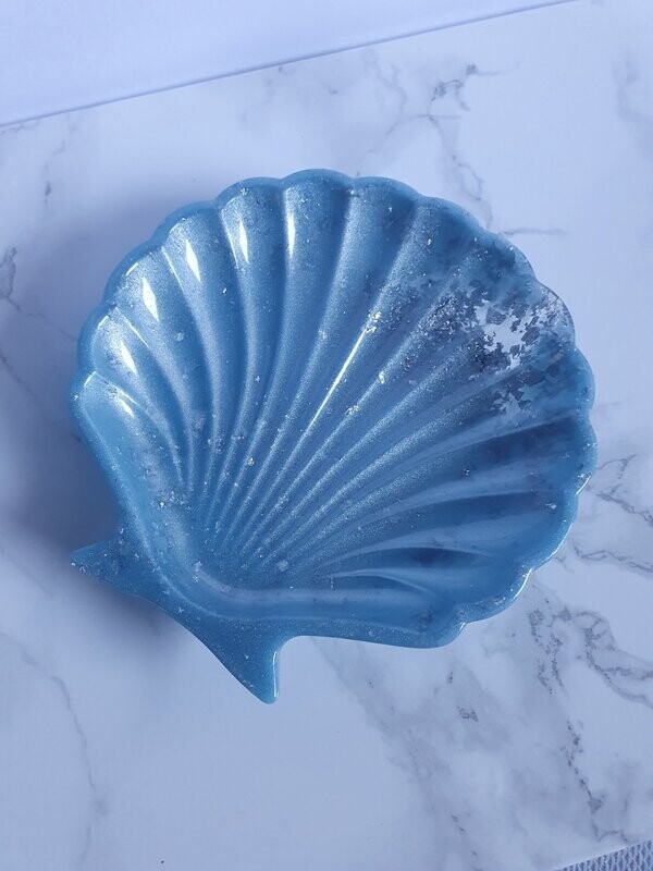Coupelle coquillage bleu et feuilles d'argent