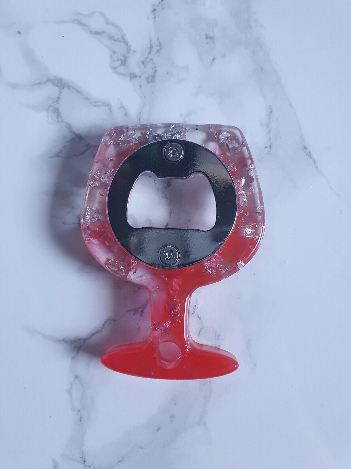 Décapsuleur  Verre de vin rouge et feuilles d'argent