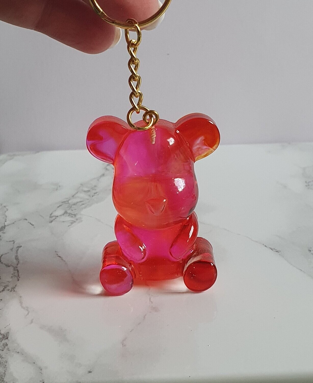 Porte clé maxi ourson rose orangé transparent