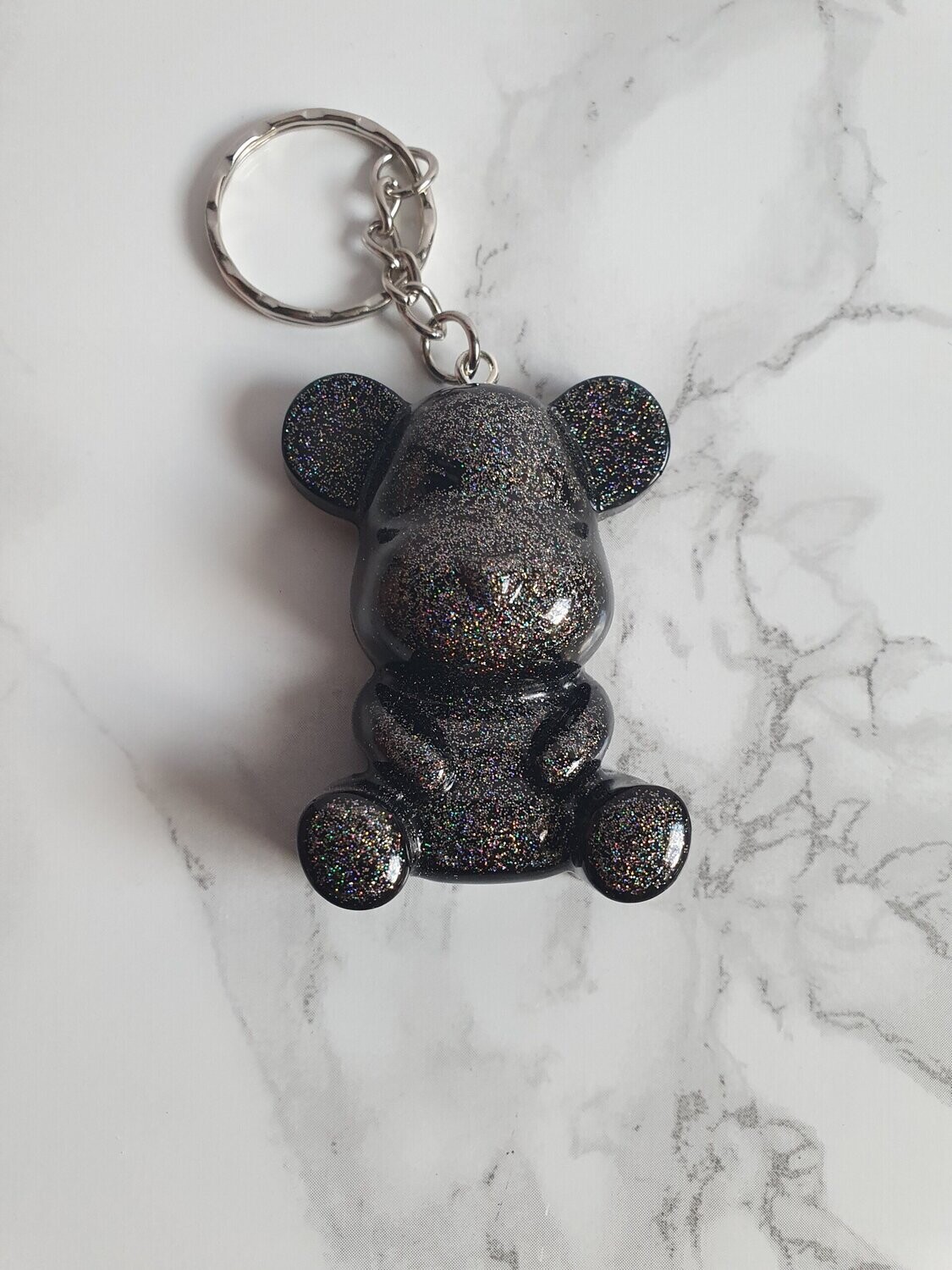 Porte clé maxi ourson noir à paillettes multicolores