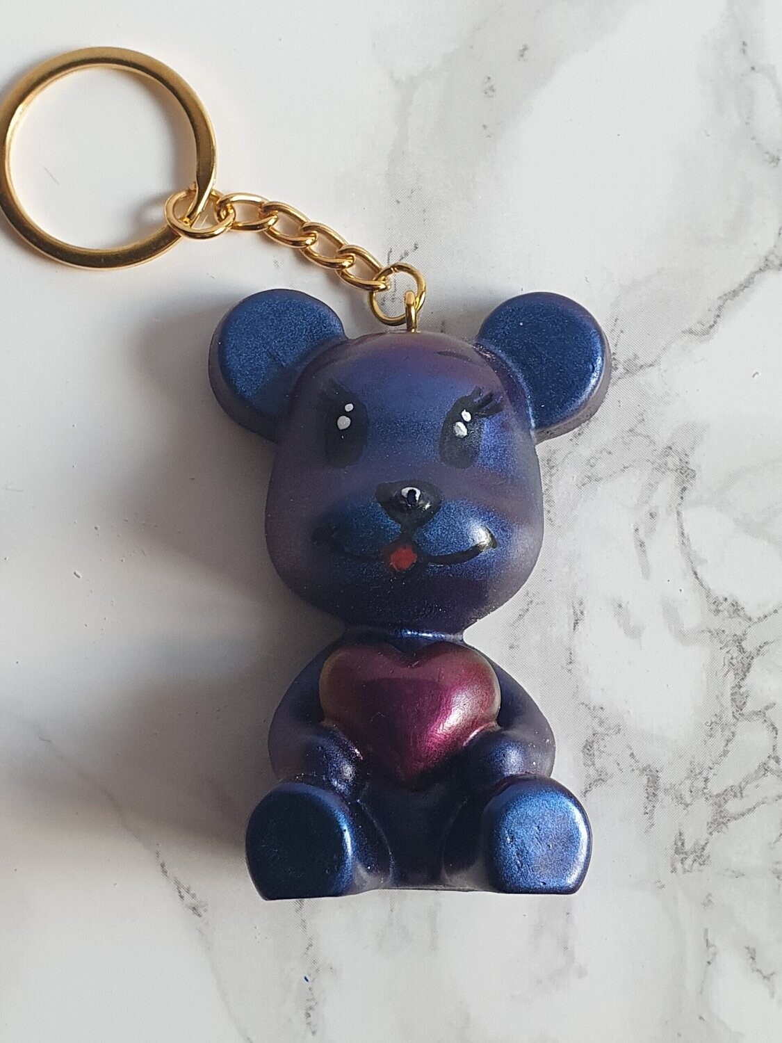 Porte clé Ourson Coeur  bleu caméléon