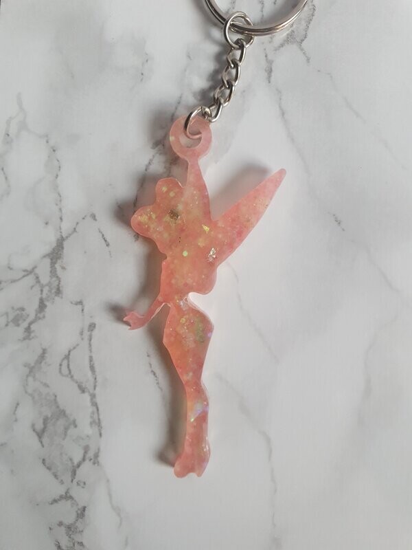 Porte clé Fée orangé nacré et paillettes