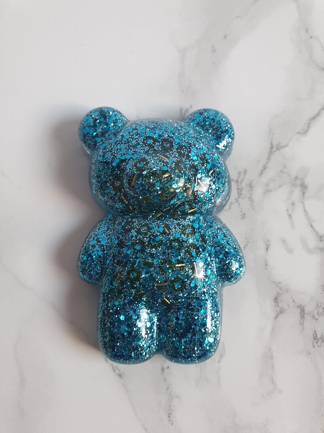 Magnet Ourson bleu à  inscrustation de perles dorées