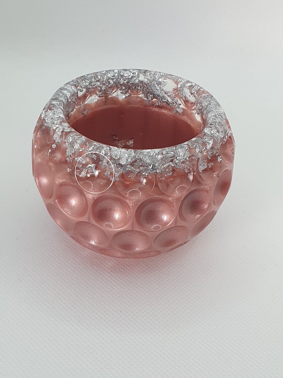 Photophore boule rose gold et feuilles d'argent