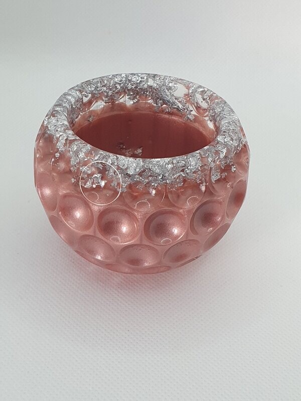 Photophore boule rose gold et feuilles d'argent