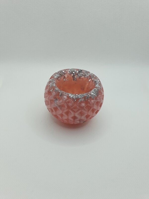 Photophore boule rose gold et feuilles d'argent