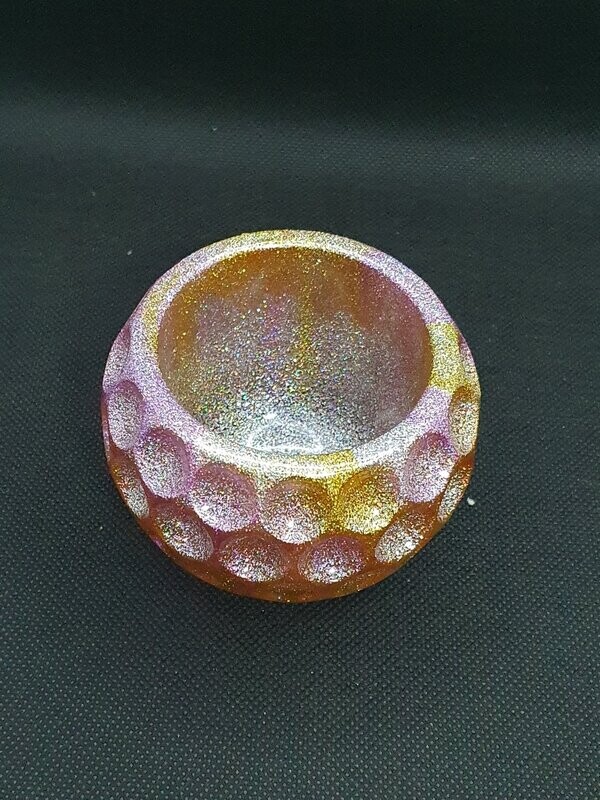 Photophore boule rose, jaune et argent