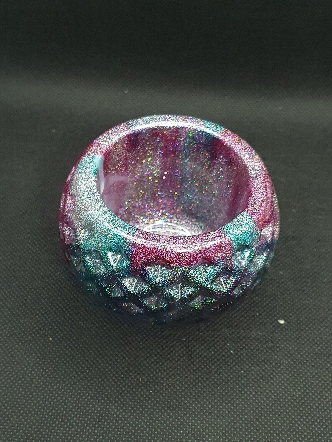Photophore boule framboise, vert et argent