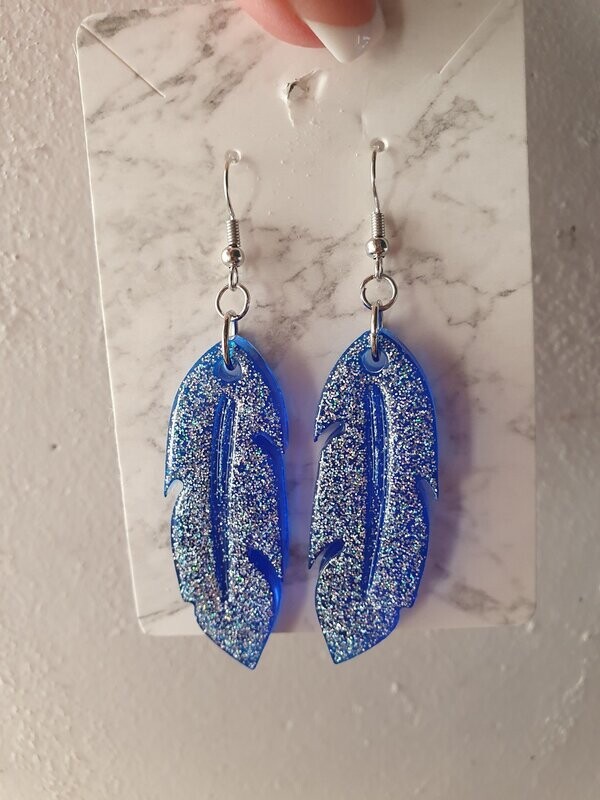 Boucles d'oreilles Plumes bleues