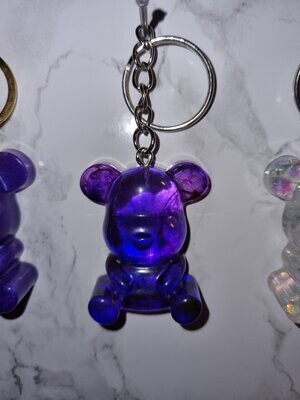 Porte clé moyen ourson violet bleu