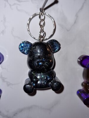 Porte clé moyen ourson noir paillettes bleues