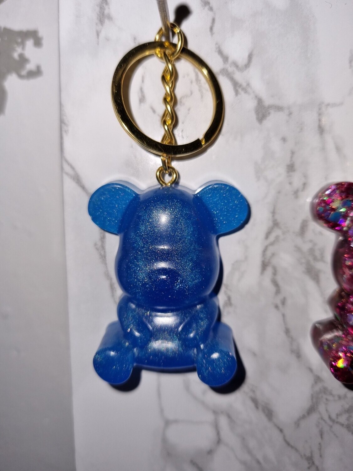 Porte clé moyen ourson bleu brillant