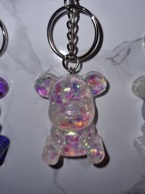 Porte clé moyen ourson blanc confettis roses