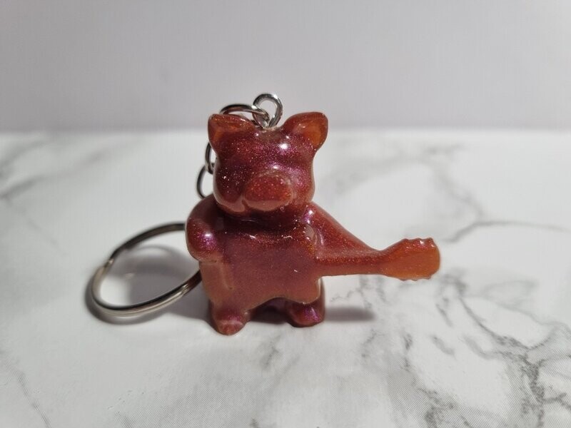 Porte clé Cochon rose métallisé