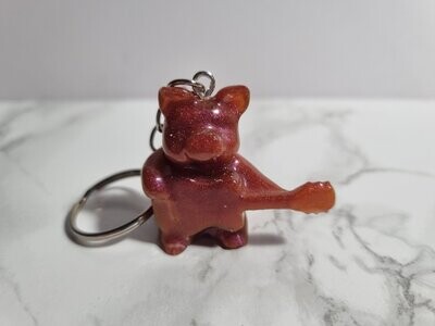 Porte clé Cochon rose métallisé