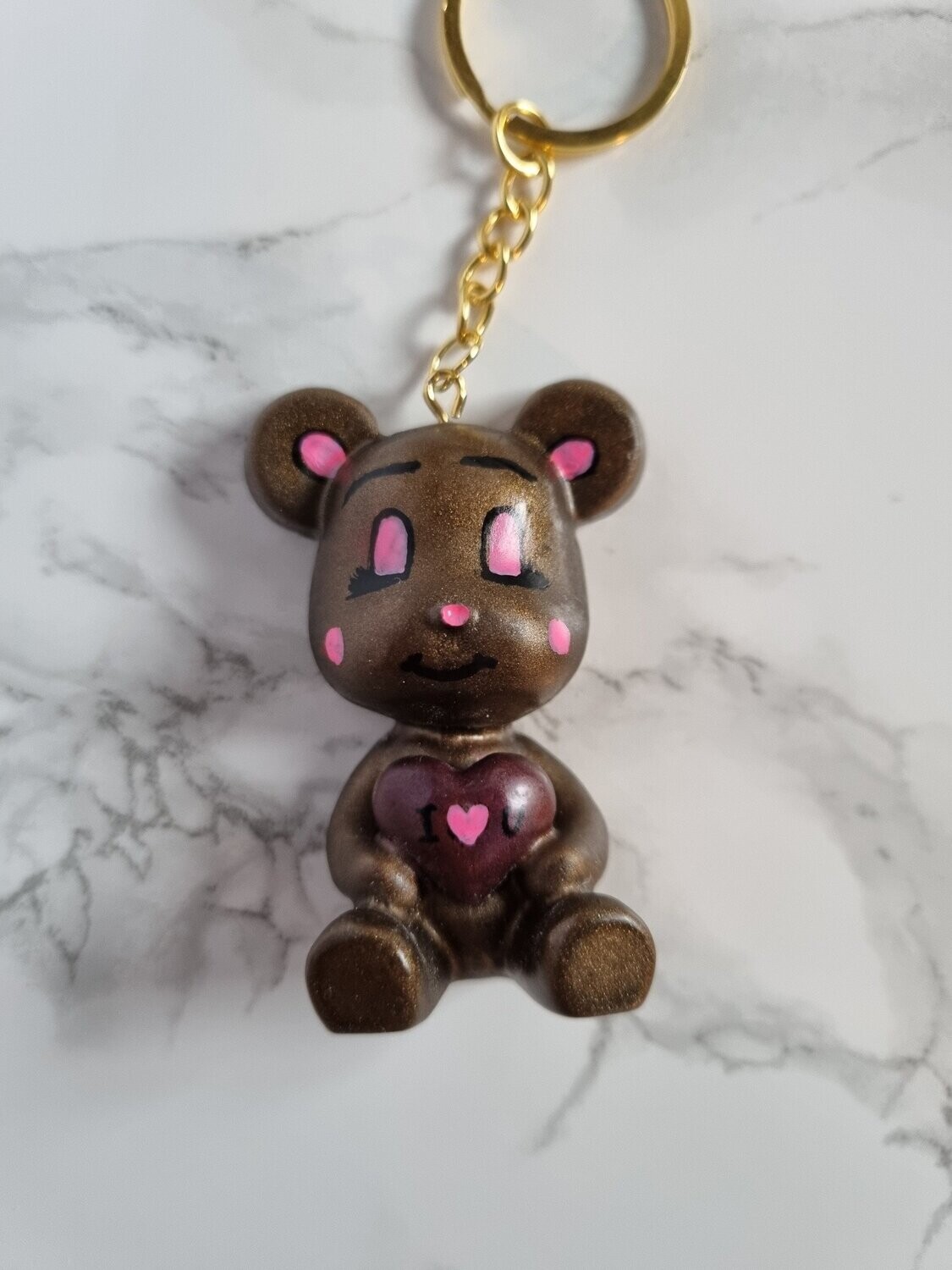 Porte clé Ourson Coeur  brun et rose