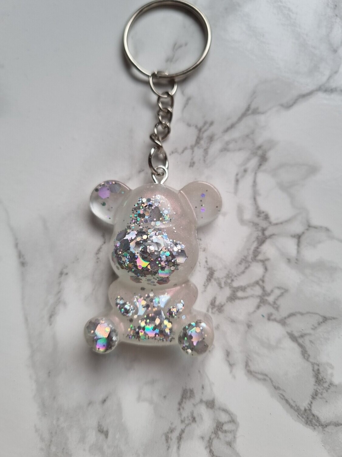 Porte clé moyen ourson nacré à paillettes