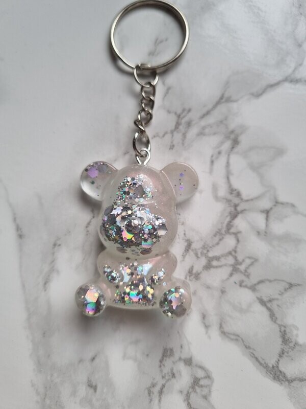 Porte clé moyen ourson nacré à paillettes