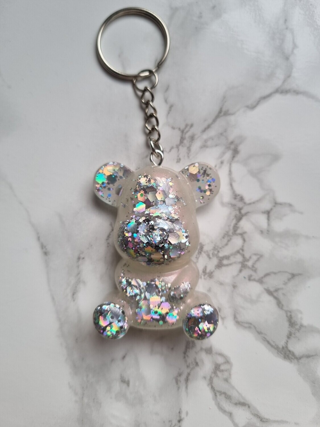 Porte clé maxi ourson nacré à paillettes