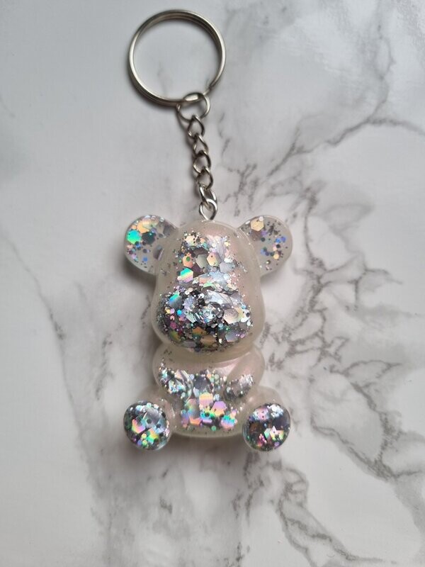 Porte clé maxi ourson nacré à paillettes