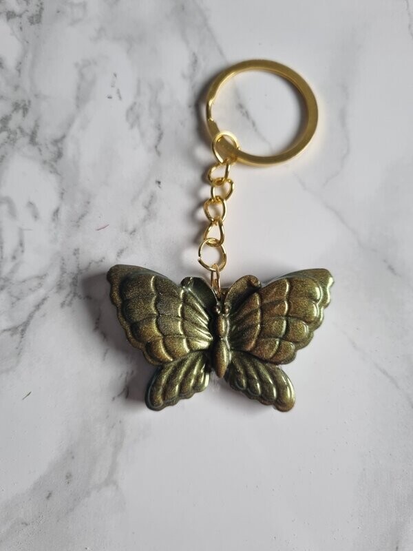 Porte clé Papillon vert doré