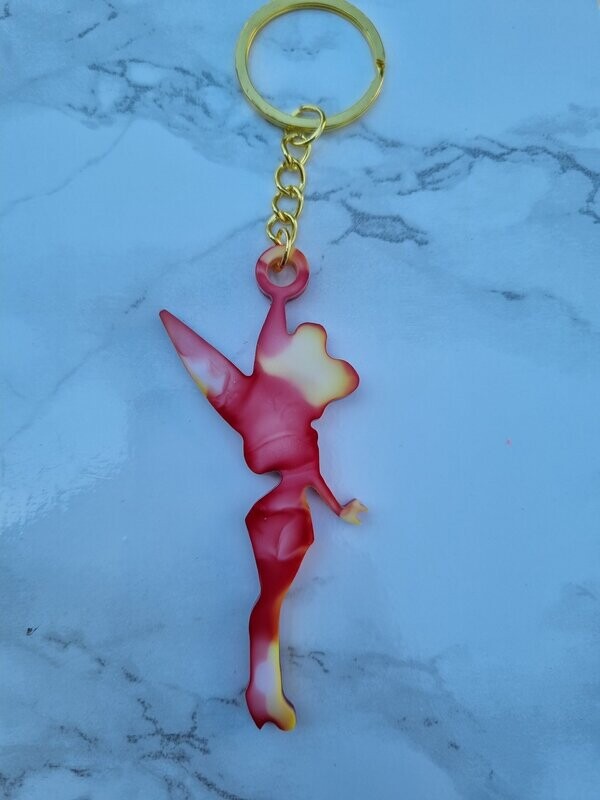 Porte clé Fée marbré rouge et jaune