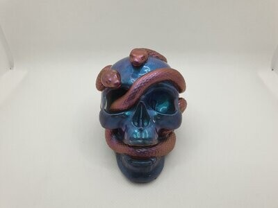 Skull et serpents bleu caméléon et rouge violet