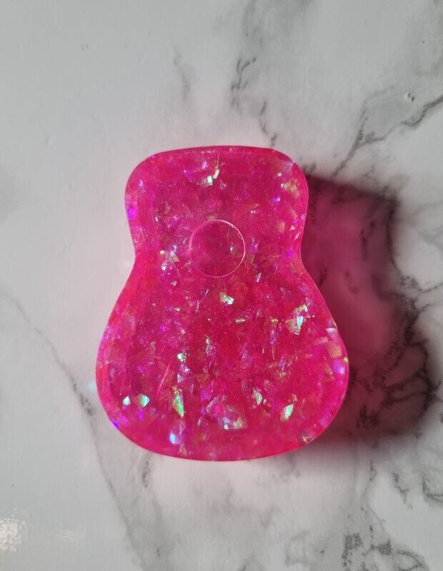 Boite guitare médiator rose à paillettes