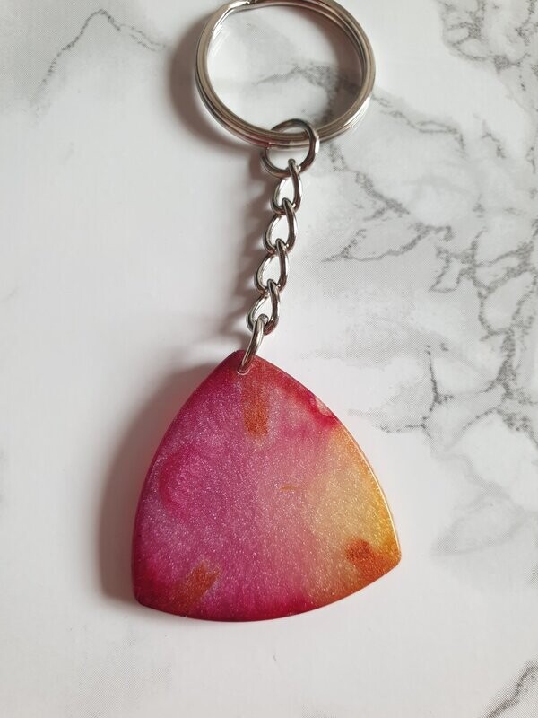 Porte clé médiator rose et jaune