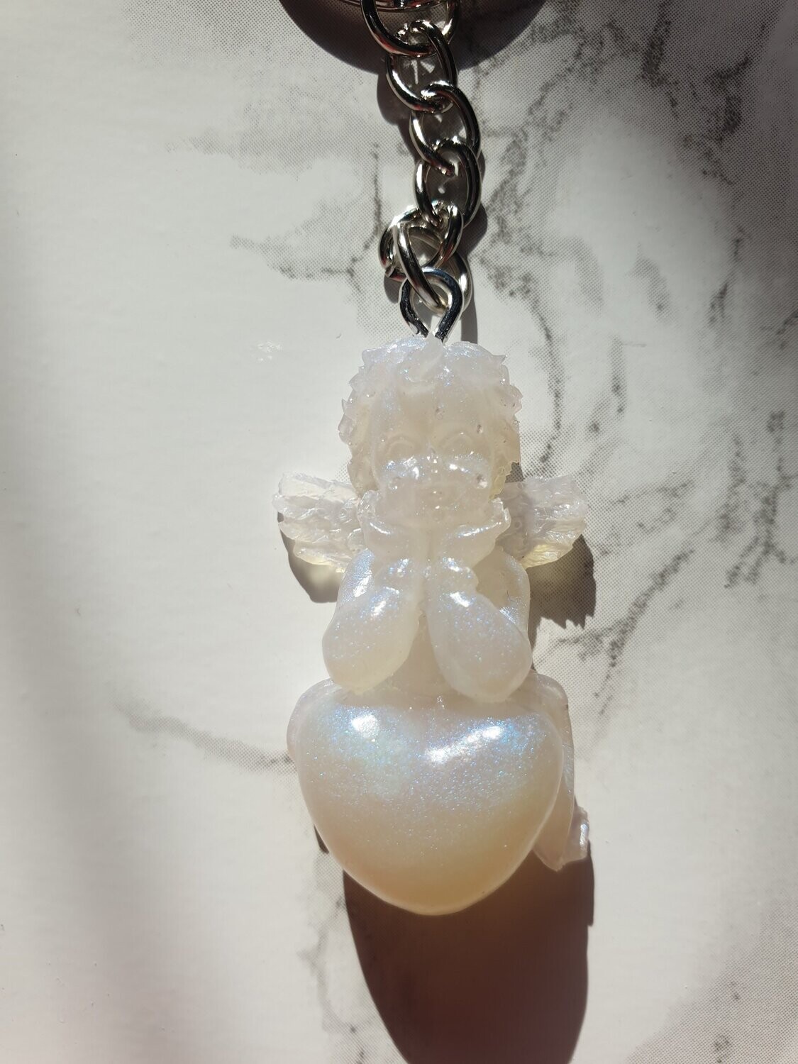 Porte clé Ange coeur blanc nacré