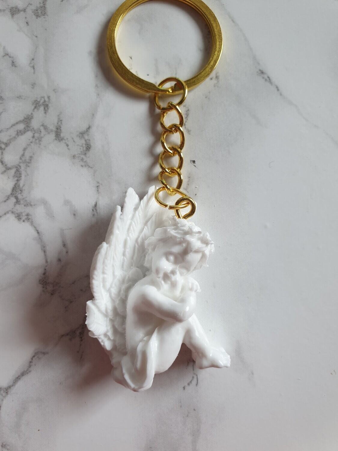 Porte clé Ange assis blanc
