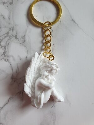 Porte clé Ange assis blanc