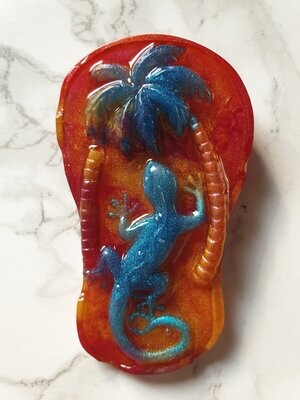 Magnet tong salamandre orange et turquoise
