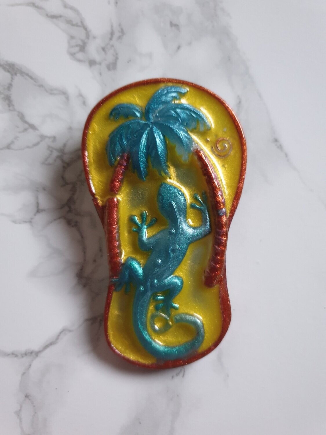 Magnet tong salamandre jaune et turquoise