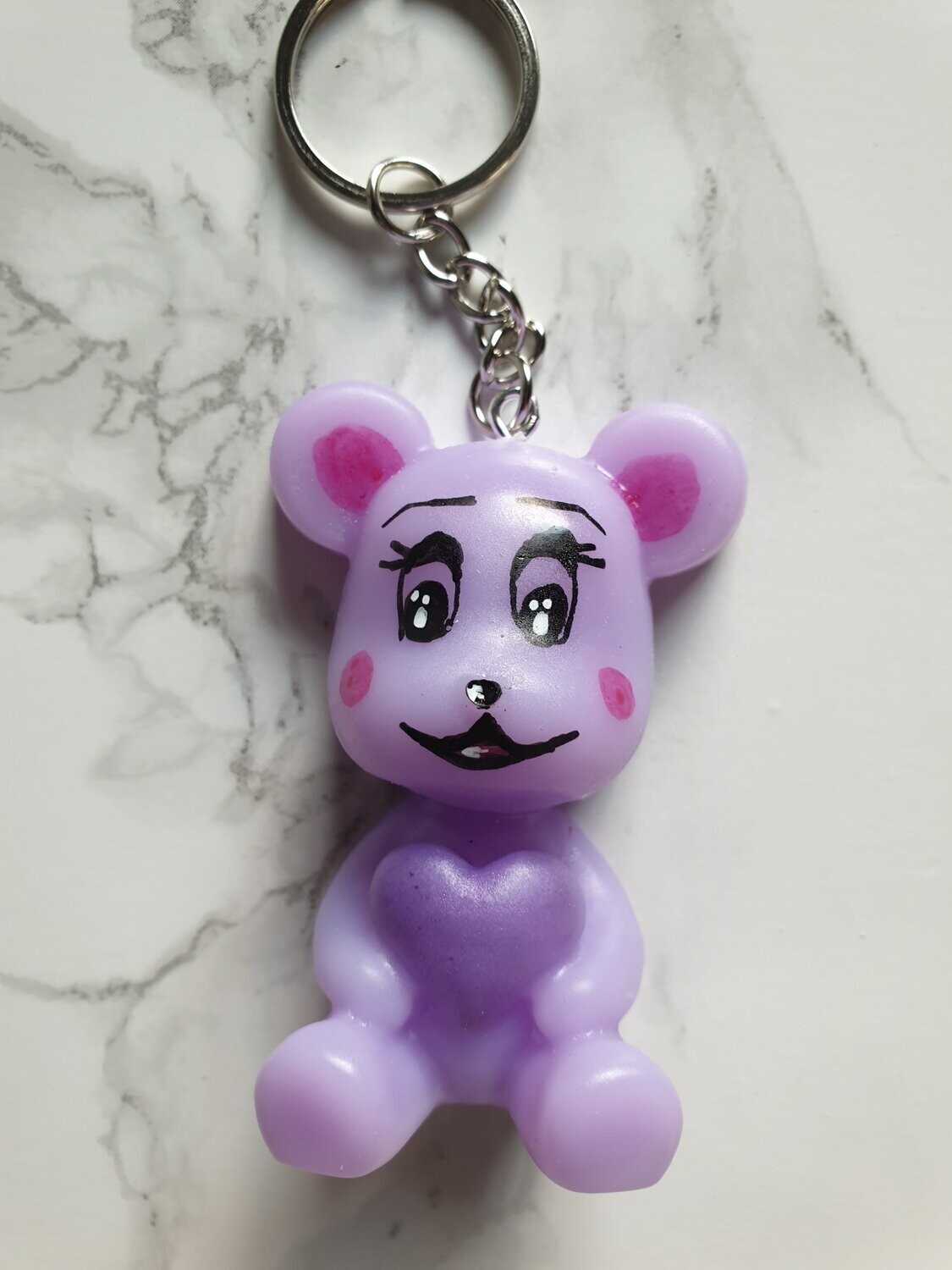 Porte clé Ourson Coeur  violet pastel