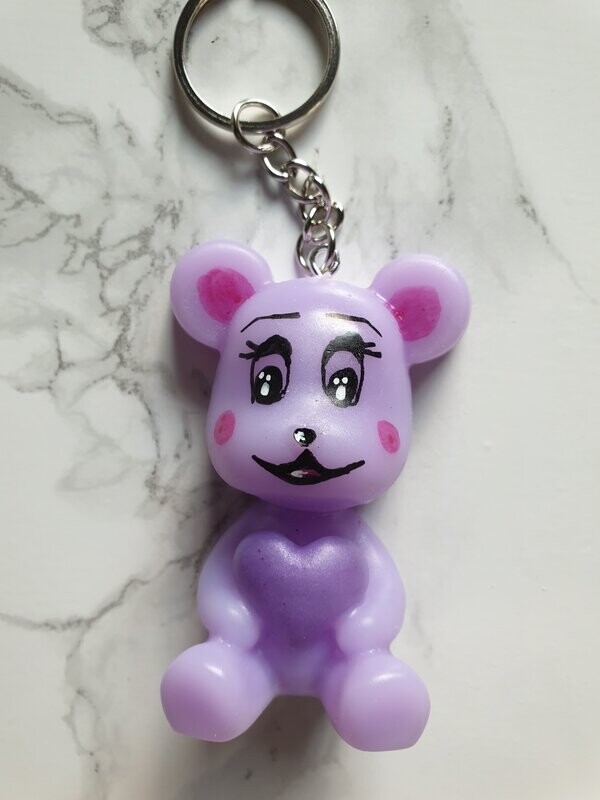 Porte clé Ourson Coeur  violet pastel