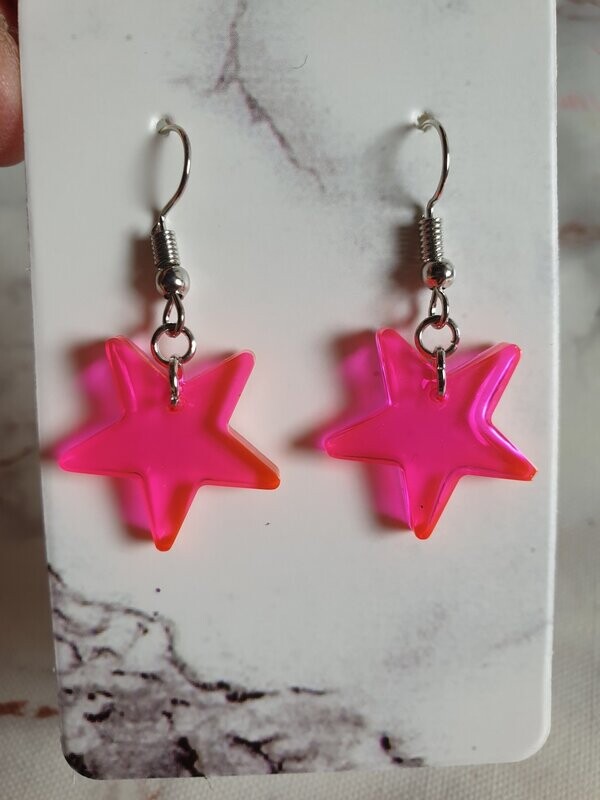 Boucles d'oreilles Etoiles roses translucides