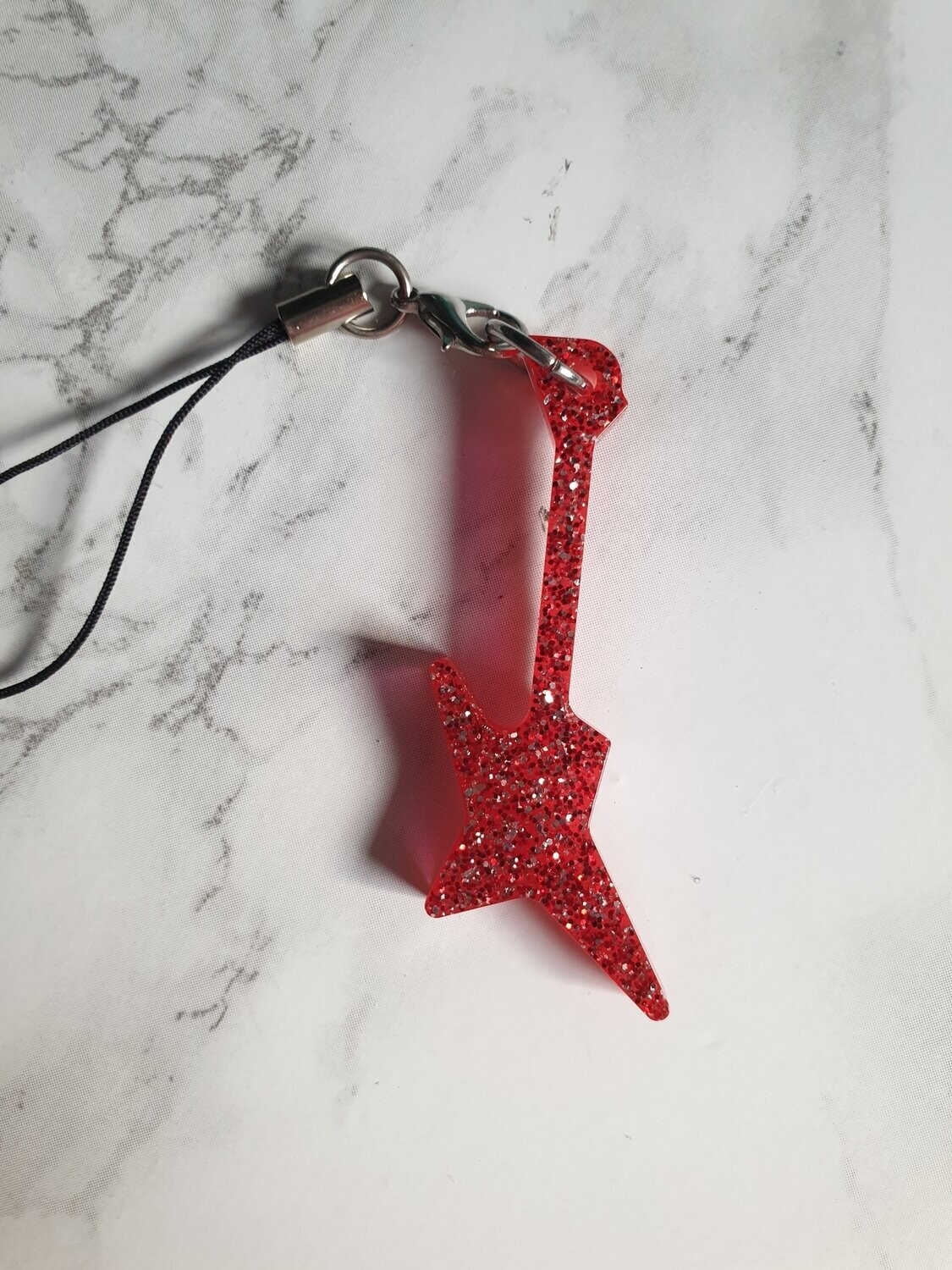 Porte clé guitare rock rouge pailleté