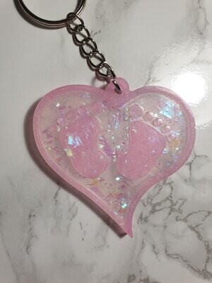 Porte clé Coeur pieds de bébé roses
