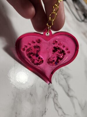 Porte clé Coeur PIeds de bébé rose foncé pailleté