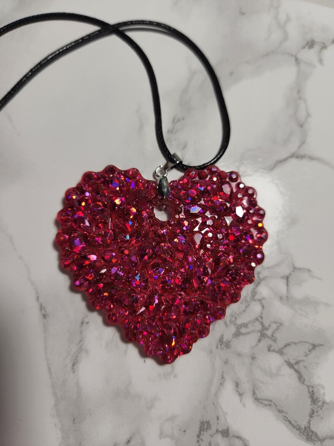 Collier Coeur diamant rose foncé pailleté