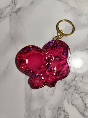 Porte clé Coeur alliances rose foncé pailleté